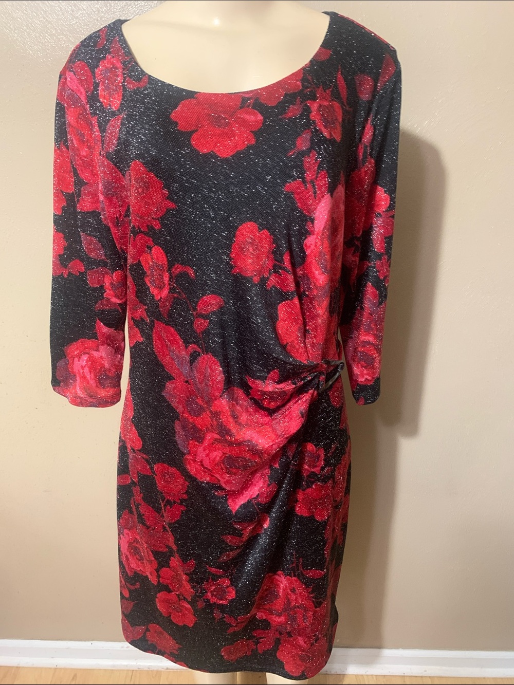 Kate & Lily size 16W Black & Red Floral Scoop-Neck Women's Dress